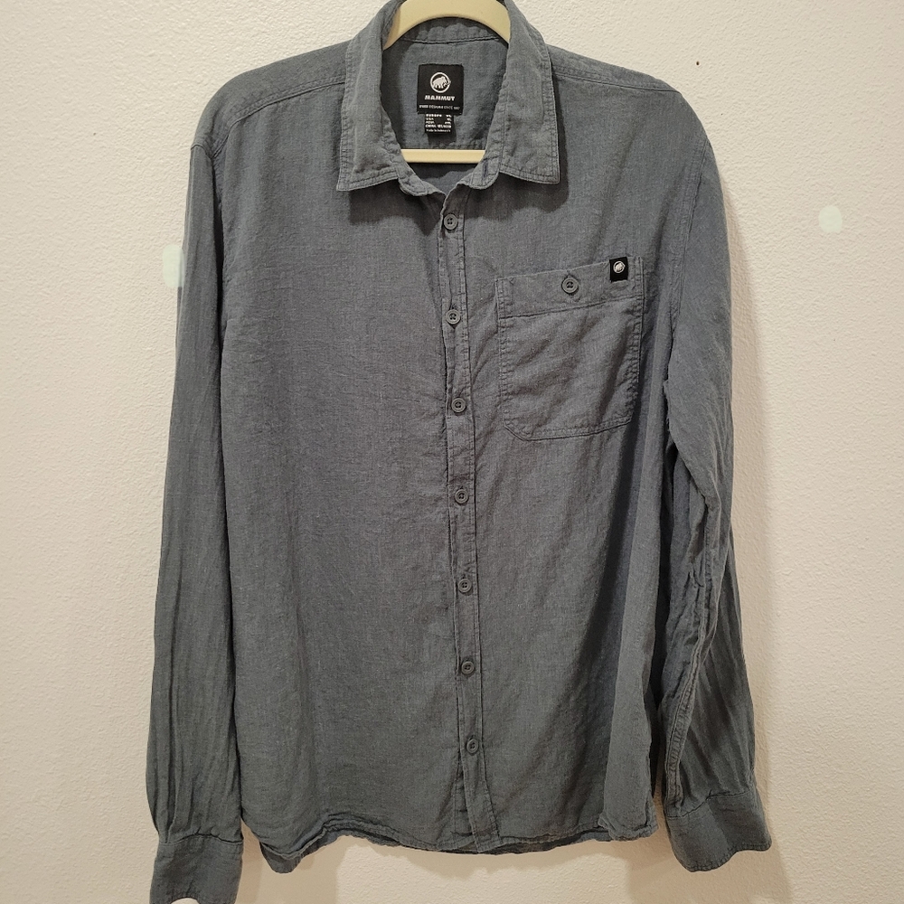 Mammut Men’s XL Slate Blue Hemp Blend Button Up Shirt Outdoor